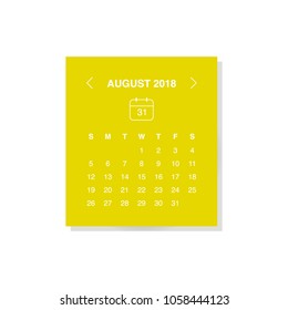 Calendar design concept August 2018.Business wall or web calendar template.Minimal elegant design.Can be used in print advertising, public relations, infographic.Vector illustration.