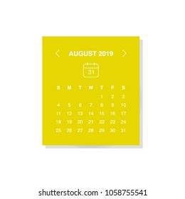 Calendar design concept August 2019.Business wall or web calendar template.Minimal elegant design.Can be used in print advertising, public relations, infographic.Vector illustration.