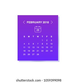 Calendar design concept February 2018.
Business wall or web calendar template.
Week starts from Sunday.
Can be used in print advertising, public relations, infographic.
Vector illustration
