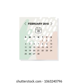 Calendar design concept February 2018.
Business wall or web calendar template.
Week starts from Sunday.
Can be used in print advertising, public relations, infographic.
Vector illustration