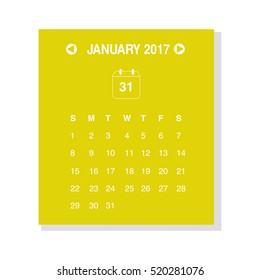 Calendar design concept January 2017.
Business wall or web calendar template.
Minimal elegant design.
Can be used in print advertising, public relations, infographic.
Vector illustration.
