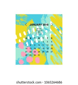 Calendar design concept January 2018.Business wall or web calendar template.Minimal elegant design.Can be used in print advertising, public relations, infographic.Vector illustration.