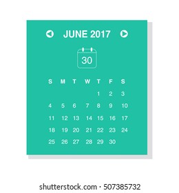 Calendar design concept June 2017.
Business wall or web calendar template.
Week starts from Sunday. Minimal elegant design.
Can be used in print public relations, infographic.
Vector illustration.