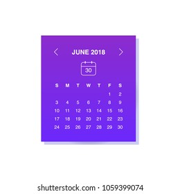 Calendar design concept June 2018.
Business wall or web calendar template.
Week starts from Sunday. Minimal elegant design.
Can be used in print public relations, infographic.
Vector illustration.