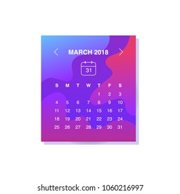 Calendar design concept March 2018.Business wall or web calendar template.Minimal elegant design.Can be used in print advertising, public relations, infographic.Vector illustration.