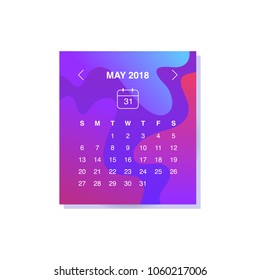 Calendar design concept May 2018.
Business wall or web calendar template.
Week starts from Sunday.
Can be used in print advertising, public relations, infographic.
Vector illustration.