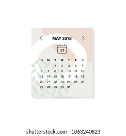 Calendar design concept May 2018.
Business wall or web calendar template.
Week starts from Sunday.
Can be used in print advertising, public relations, infographic.
Vector illustration.