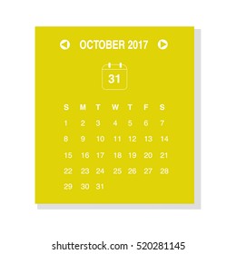 Calendar design concept October 2017.
Business wall or web calendar template.
Minimal elegant design.
Can be used in print advertising, public relations, infographic.
Vector illustration.