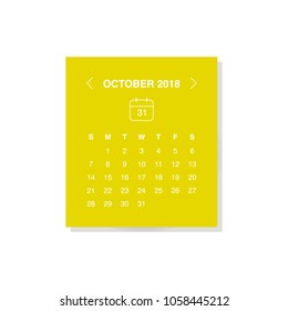 Calendar design concept October 2018.
Business wall or web calendar template.
Minimal elegant design.
Can be used in print advertising, public relations, infographic.
Vector illustration.
