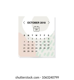 Calendar design concept October 2018.Business wall or web calendar template.Minimal elegant design.Can be used in print advertising, public relations, infographic.Vector illustration.