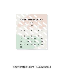 Calendar design concept September 2018.Business wall or web calendar template.Minimal elegant design.Can be used in print advertising, public relations, infographic.Vector illustration.
