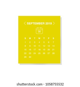 Calendar design concept September 2019.
Business wall or web calendar template.
Minimal elegant design.
Can be used in print advertising, public relations, infographic.
Vector illustration.