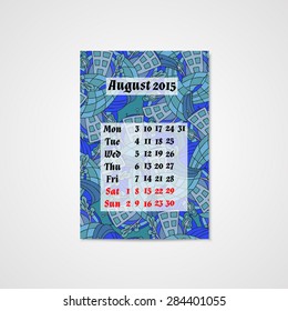 Calendar design with doodle abstract house. Hand drawn art.