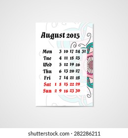 Calendar design with doodle abstract pattern. Hand drawn art.