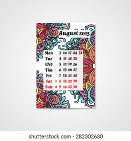 Calendar design with doodle abstract pattern. Hand drawn art.