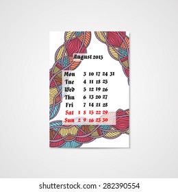Calendar design with doodle abstract pattern. Hand drawn art.