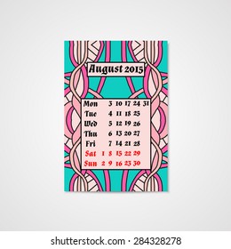 Calendar design with doodle abstract pattern. Hand drawn art.