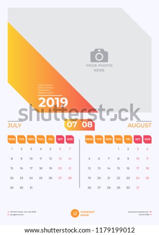 calendar design july august 2019 simple stock vector royalty free calendar for july and august 2019