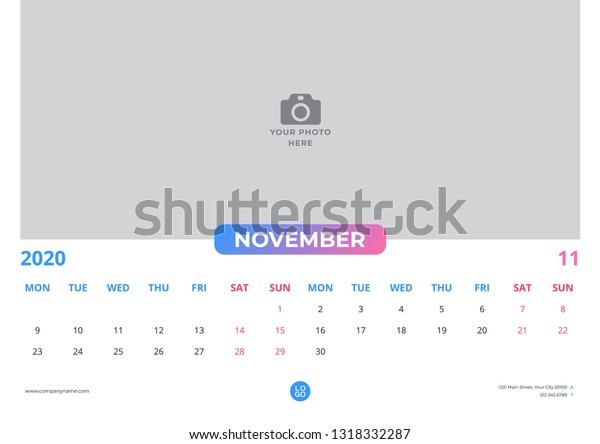 calendar design november 2020 simple blue stock vector november 2020 calendar pink