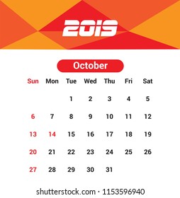 Calendar design October 2019