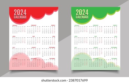 Calendar design. One-page calendar. Print calendar design template