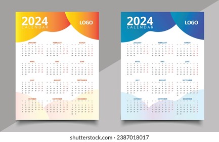Diseño de calendario. Calendario de una página. Imprimir plantilla de diseño de calendario