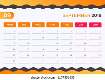 calendar design september 2019 simple orange stock vector royalty free 1179356638 shutterstock