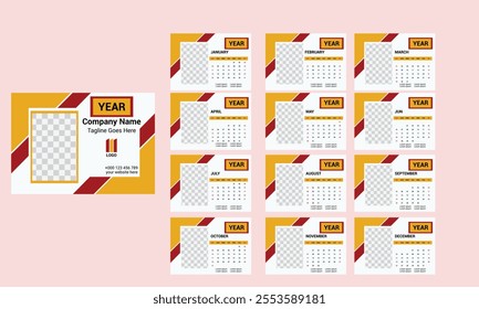 Calendar design template with 12 month. Desk  Calendar template