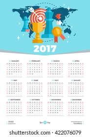 Calendar Design Template for 2017 Year. Week starts Monday. Stationery Design. Vector Calendar Poster with Flat Style Illustration. Business Concept