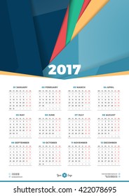 Calendar Design Template for 2017 Year. Week starts Monday. Stationery Design. Vector Calendar Poster with Abstract Flat Background