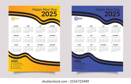 Calendar design template. Calendar 2025.