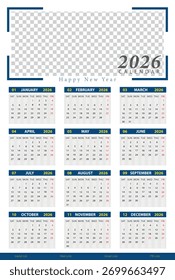 Modelo de design de calendário 2026 vetor