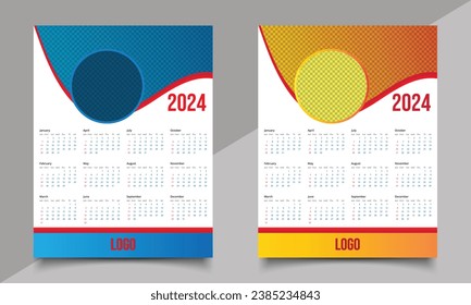 Plantilla de diseño de calendario. Diseño de una página o calendario de pared.