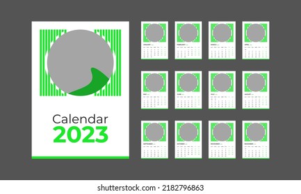 Calendar design vector template for 2023. Wall calendar template. A4 size. 12 months with cover. Week starts on Sunday.