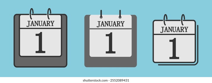 calendar designs with january 1st day of the month new year highlighted, symbol icon in vector illustration