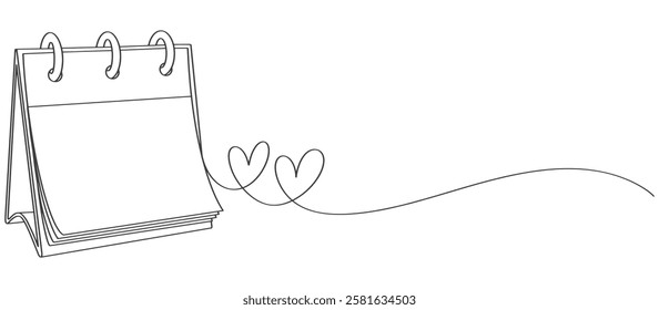 calendar desk in one continuous line art vector illustration. Calendarr desk Doodle contour vector illustration