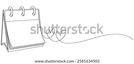 calendar desk in one continuous line art vector illustration. Calendarr desk Doodle contour vector illustration