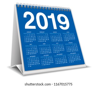 Calendar Desktop 2019 3D In White Background