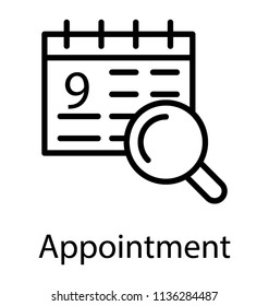 A calendar displaying date while magnifier zooming it, icon for appointment 