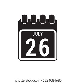 Calendar displaying day 26 ( twenty-sixth ) of the July - Day 26 of the month. illustration