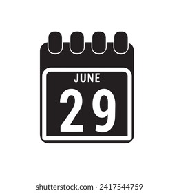 Calendar displaying day 29 (twenty-ninth) of the June, Day 29 of the month. Illustration