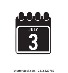 Calendar displaying day 3rd ( second ) of the July - Day 3 of month. illustration, vector