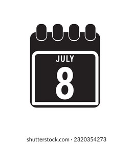 Calendar displaying day 8th ( eighth ) of the July - Day 8 of month. illustration
