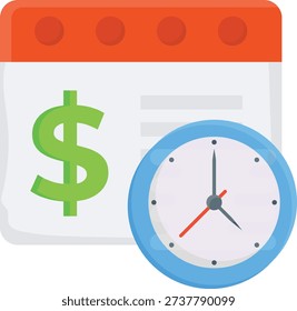 A calendar displaying a dollar sign alongside a clock, representing financial planning and time management.