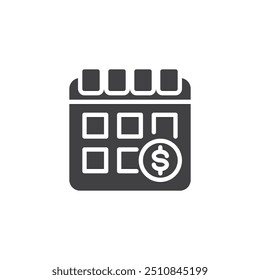 Icono de Vector de monedas de un calendario y un dólar. Cartel plano lleno para concepto móvil y Diseño web. Icono de glifo de Financial Planning. Símbolo, ilustración del logotipo. Gráficos de Vector