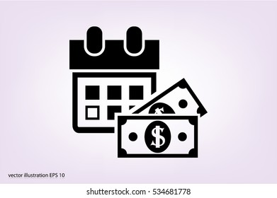Calendar and dollar money icon vector illustration eps10. Isolated badge for website or app - stock infographics.