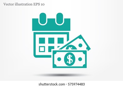 Calendar and dollar money icon vector illustration eps10. Isolated badge for website or app - stock infographics 