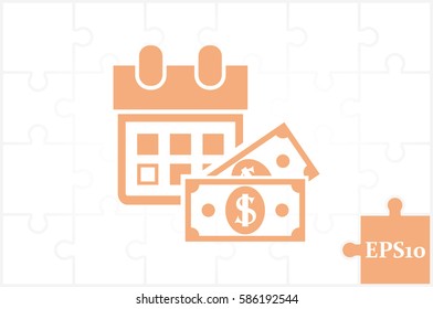 Calendar and dollar money icon vector illustration eps10. Isolated badge for website or app - stock infographics.