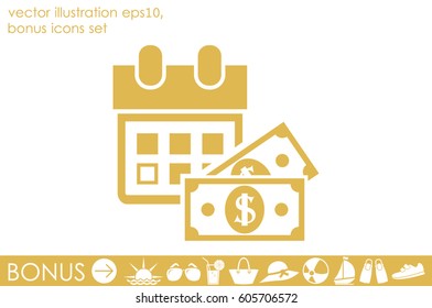 Calendar and dollar money icon vector illustration eps10. Isolated badge for website or app - stock infographics.