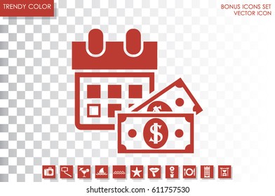 Calendar and dollar money icon vector illustration eps10. Isolated badge for website or app - stock infographics.